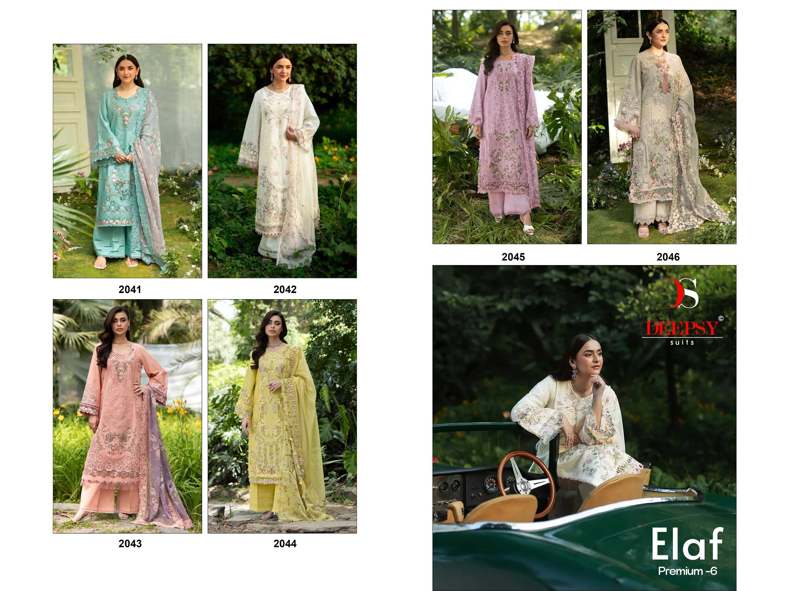 ELAF  Premium-6 Luxury Lawn by  DEEPSY SUITS 2041 To 2046 Series Beautiful Pakistani Suits Colorful Stylish Fancy Casual Wear & Ethnic Wear Pure cotton Embroidered Dresses At Wholesale Price